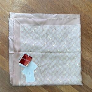 Gucci Pink Silk Scarf Gold Horsebit 90x90
